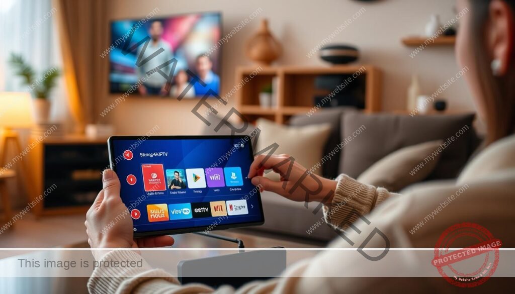 An image representing a person easily subscribing to Strong 4K IPTV service on their device.