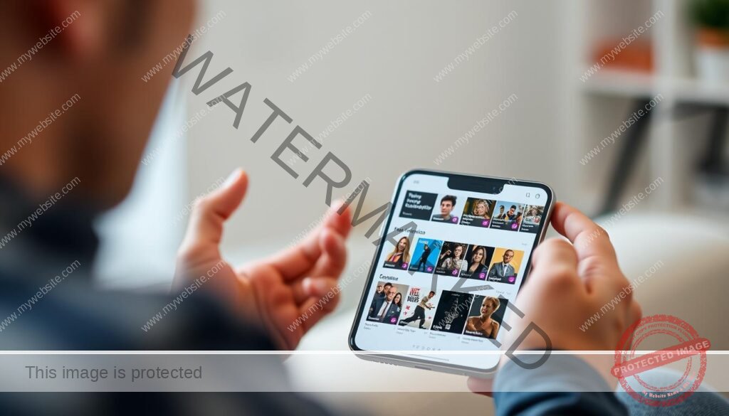 Image of a person easily navigating through the Strong OTT app on their device, with a friendly interface and a vast content library visible.