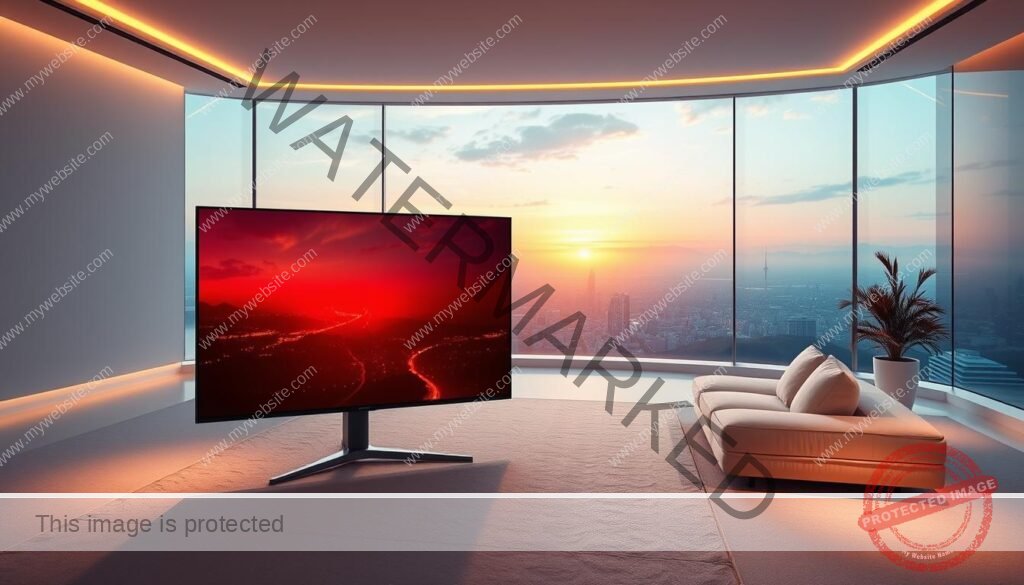 Prompt A serene and futuristic landscape showcasing the "strong 4k" streaming experience. In the foreground, a sleek and modern 4K display stands prominently, its crisp and vibrant image captivating the viewer. The middle ground features a minimalist living room setup, with plush seating and lighting that enhances the cinematic ambiance. In the background, a panoramic window reveals a cityscape bathed in a warm, sunset glow, creating a sense of depth and immersion. The entire scene is illuminated by natural and artificial lighting sources, casting a soft, diffused illumination that accentuates the high-quality, "strong 4k" streaming experience.
